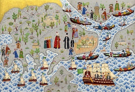 An engraving depicting the immigration of Jews to the Ottoman lands in 1492